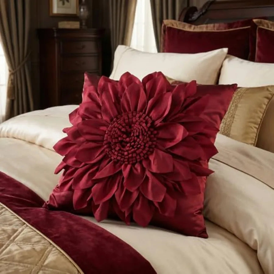 3D Sunflower Decorative Throw Pillow Covers for Bed Sofa Couch Car, Accent Floral Taffeta Cushion Cover, Handmade Pillow Cases