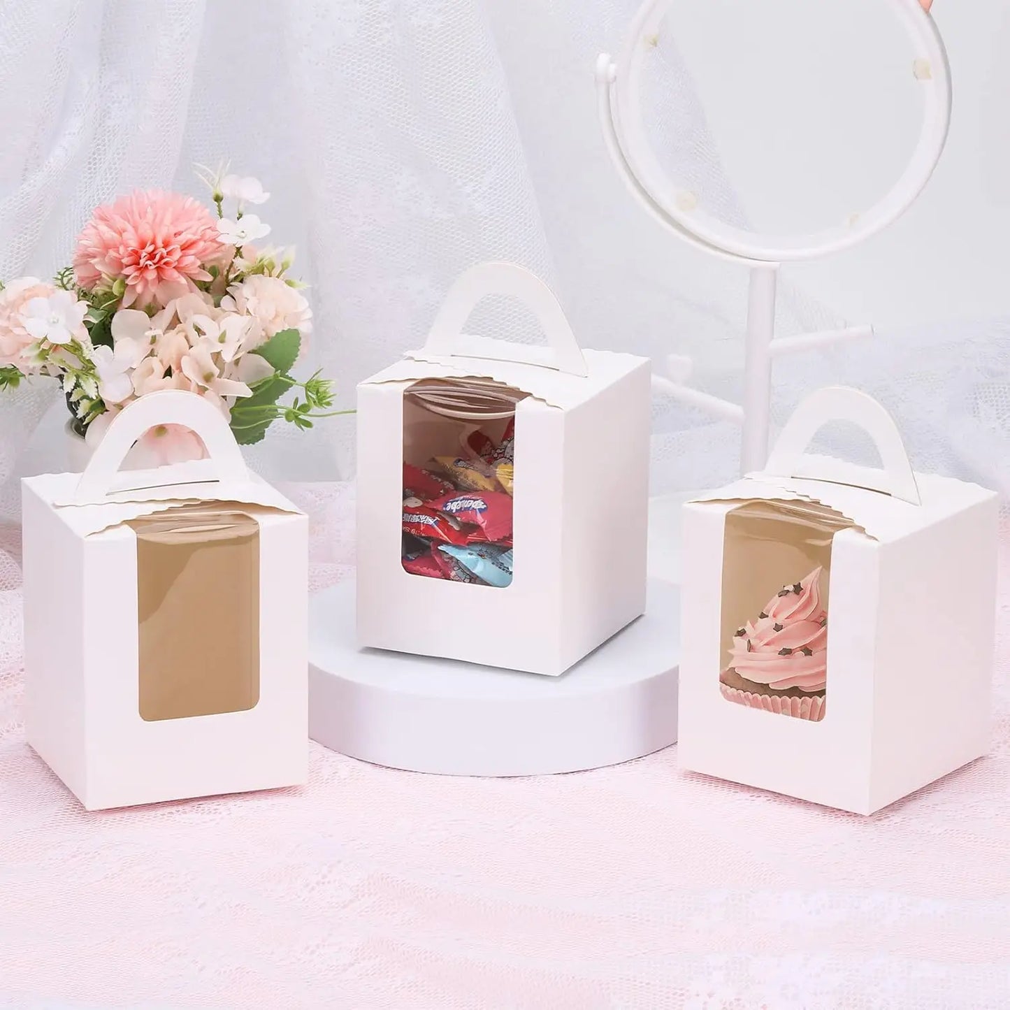 Kraft Paper Cupcake Boxes With Window And Handle Packaging