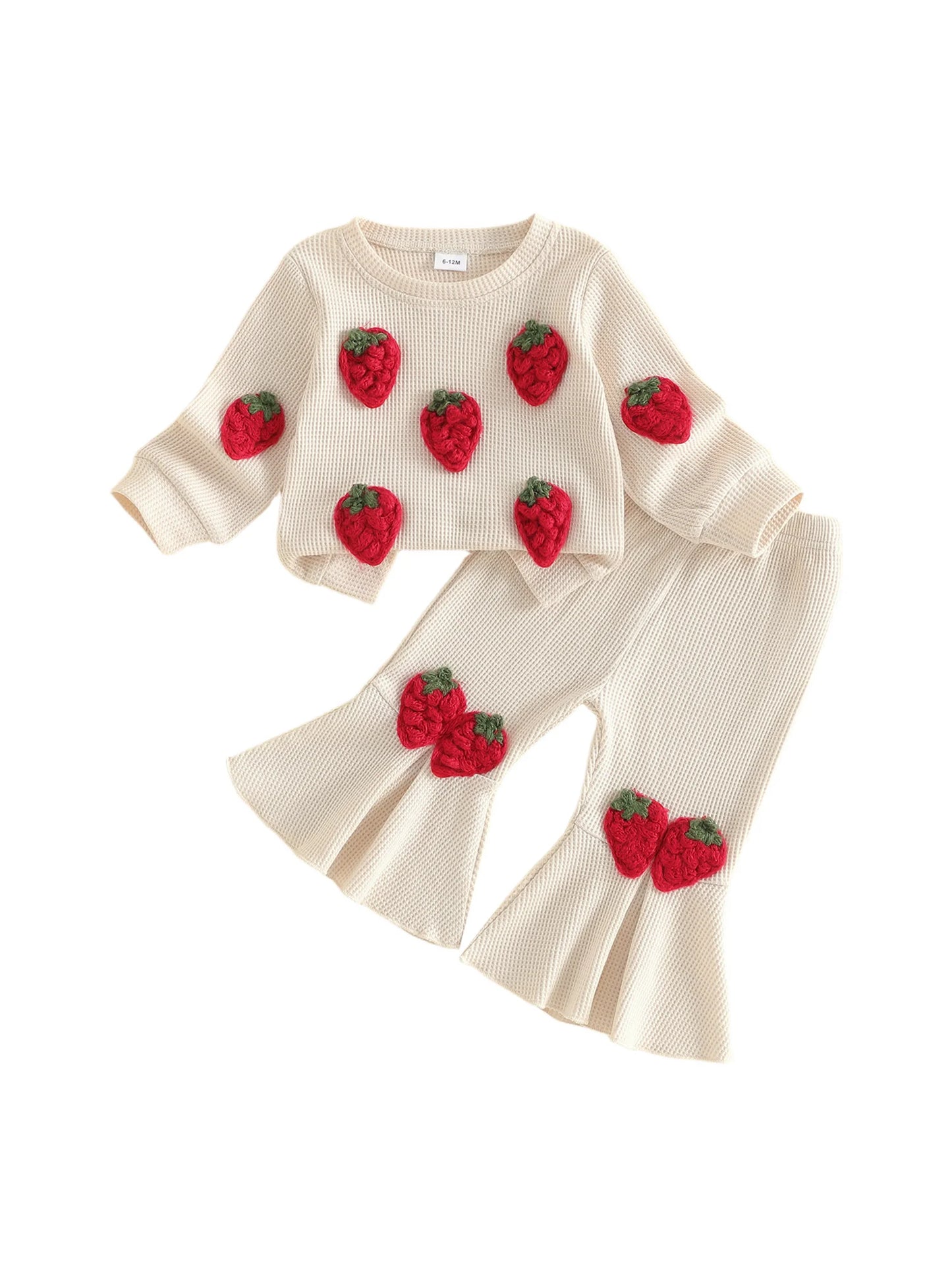 Baby Girl Strawberry Crew Neck Sweatshirt Flare Pants Set