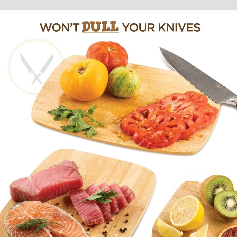 Reversible Bamboo Kitchen Cutting Board Set For Meal Prep