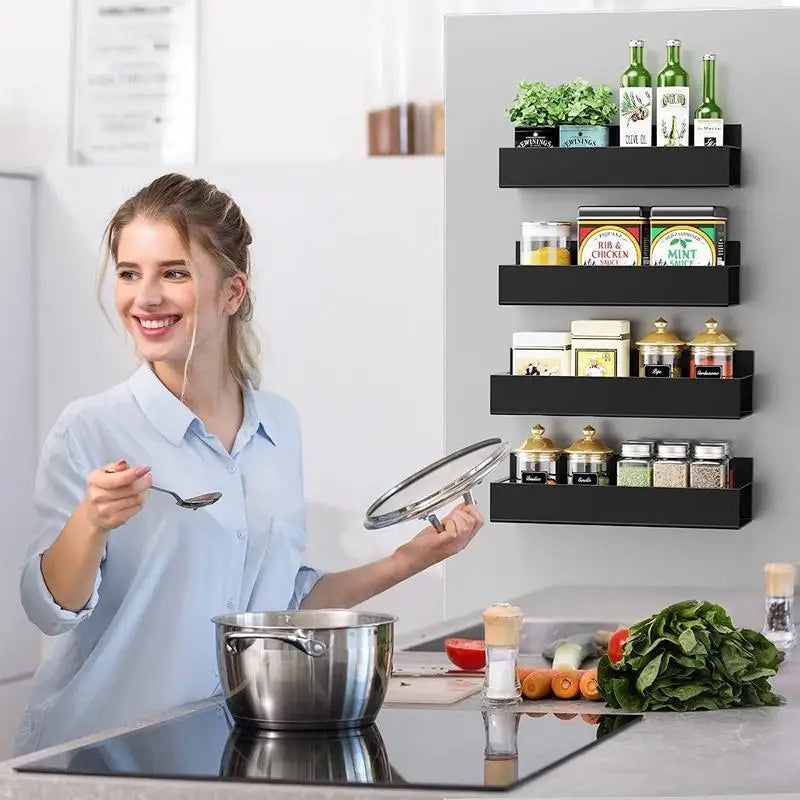 Stainless Steel Magnetic Refrigerator Spice Rack Organizer 4 Pack