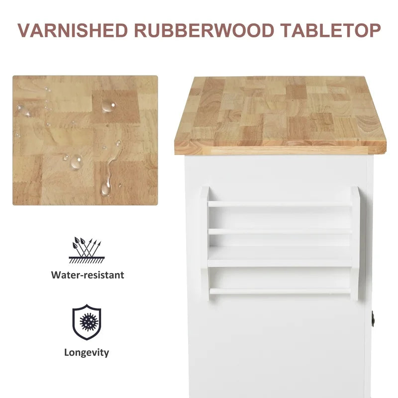 HOMCOM Rolling Kitchen Island With Wood Top Spice Rack Drawers