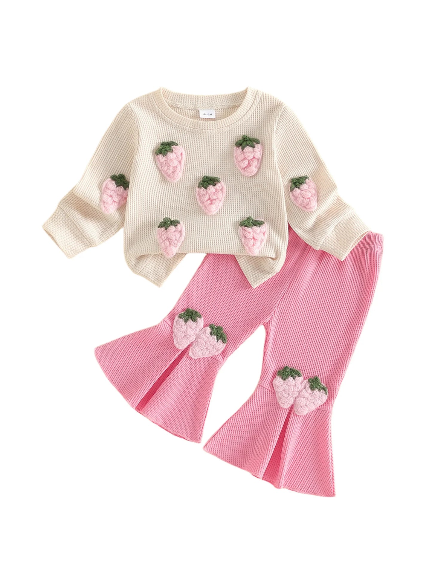 Baby Girl Strawberry Crew Neck Sweatshirt Flare Pants Set