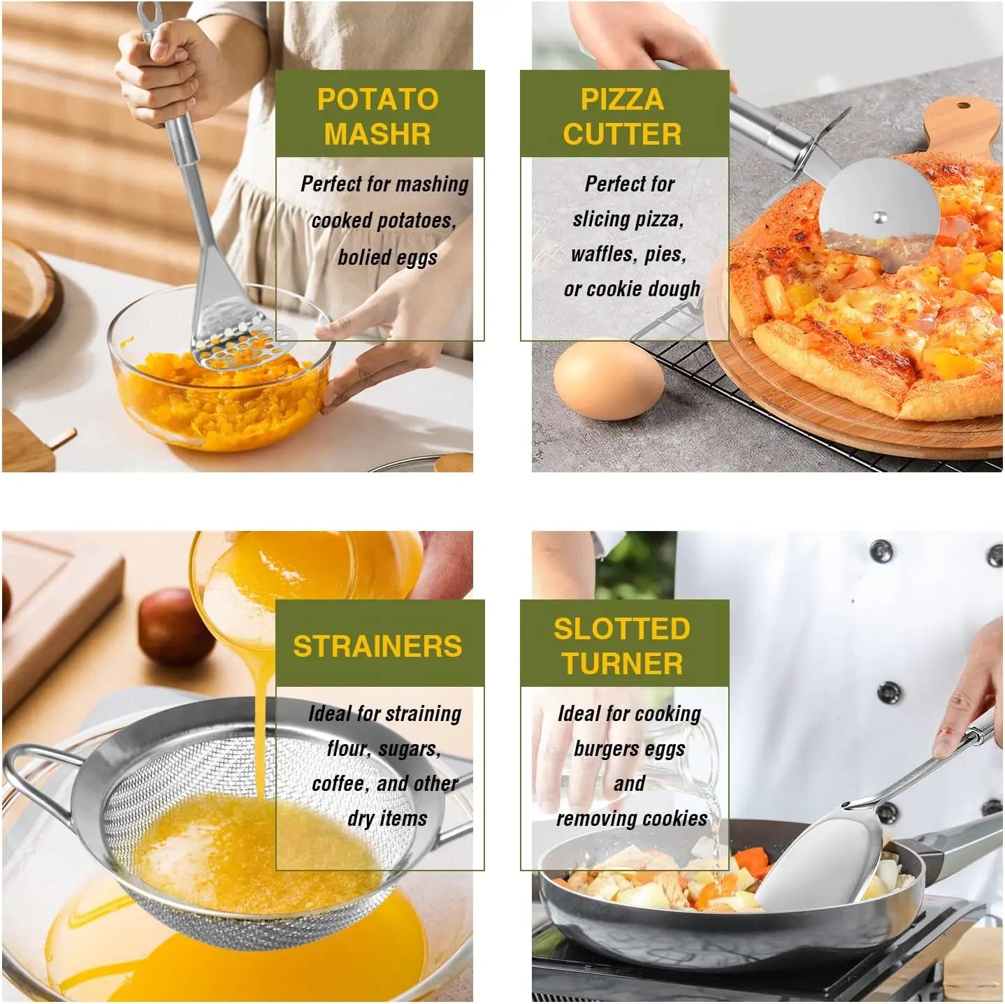 Stainless Steel Kitchen Utensil Set With Silicone Nonstick Tools
