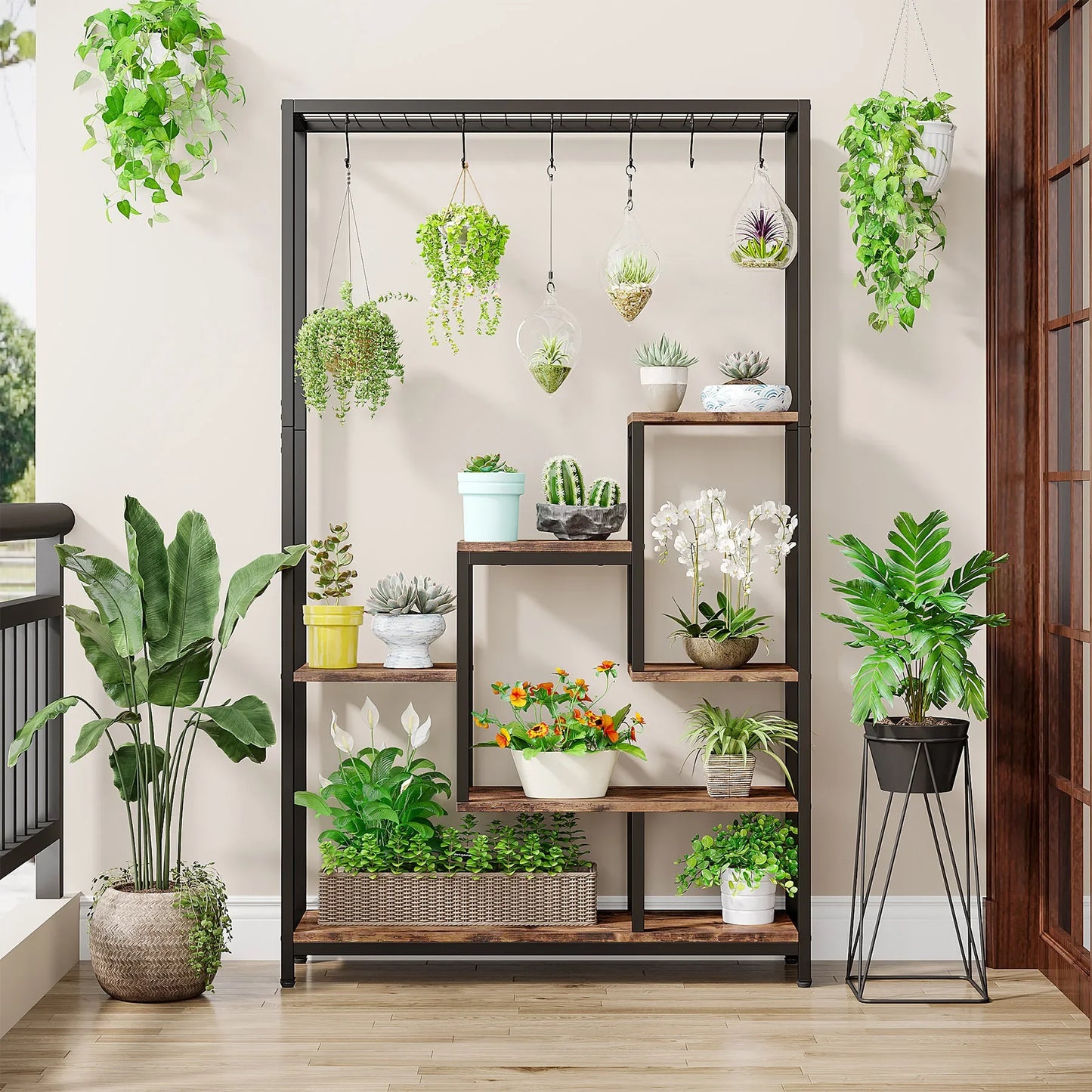 Tribesigns 5 Tier Indoor Plant Stand Metal Shelf With Hooks