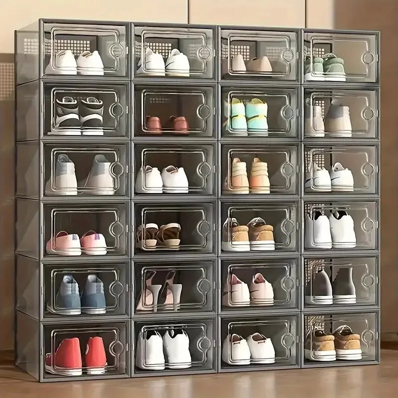 Plastic Stackable Shoe Storage Boxes Dustproof Transparent Organizer For Shoes