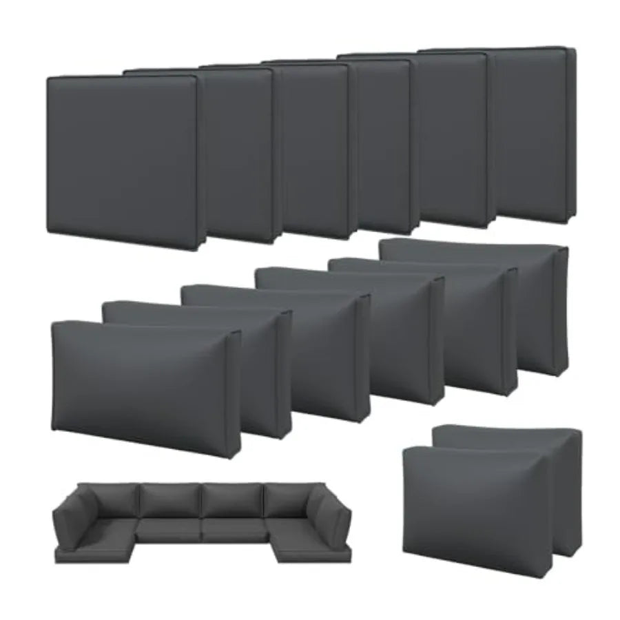 14pcs Patio Cushion Covers Replacement, Waterproof Outdoor Furniture Cushion Covers with Zipper and Non-Slip Bottom, Patio Sofa