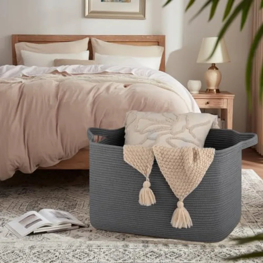 118L Extra Large Blanket Basket, 24.8"x17.7"x16.2" Woven Rope Baskets for Storage, Nursery Blanket Storage for Living Room, Toy