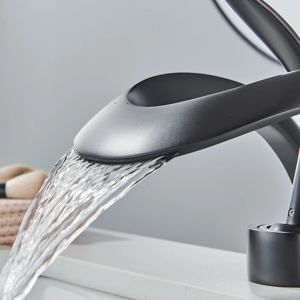 Rozin Luxury Basin Faucet Waterfall Deck Mount Mixer Hot Cold