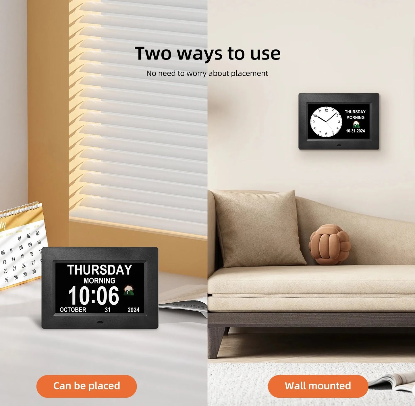 Memwake Dementia Digital Alarm Clock With Auto Dimming LCD Calendar