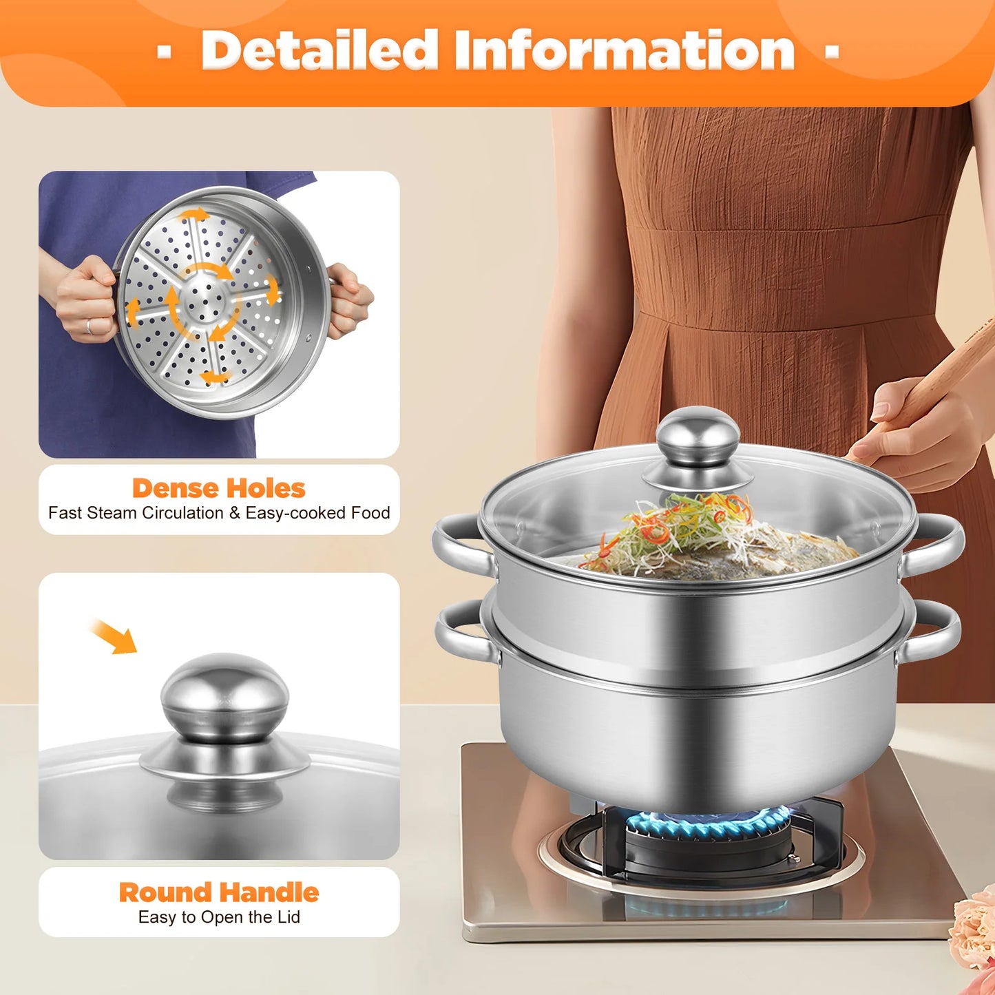 Bymaocar 5 Layer Stainless Steel Steamer Pot With Glass Lid