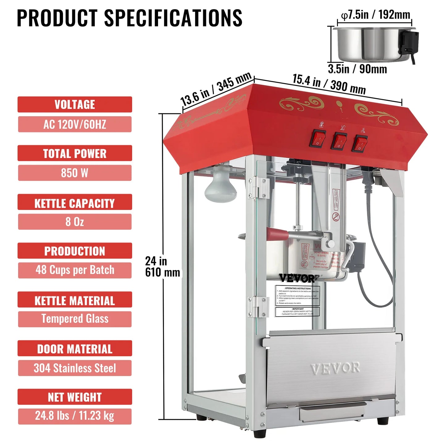 Succebuy Electric Popcorn Maker Commercial Popper Machine With Scoop Spoon