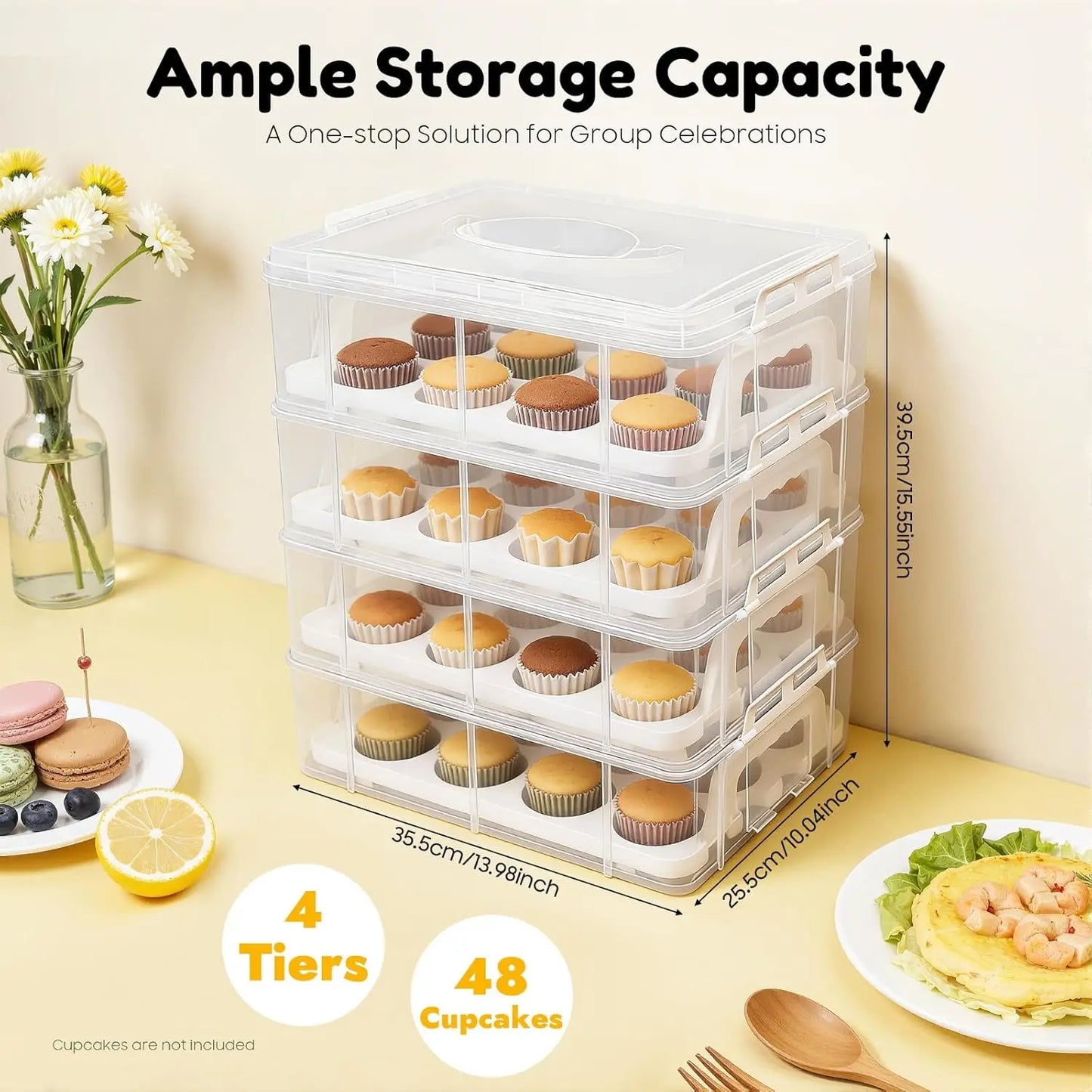 Bymaocar Four Tier Stacking Cupcake Carrier For Desserts