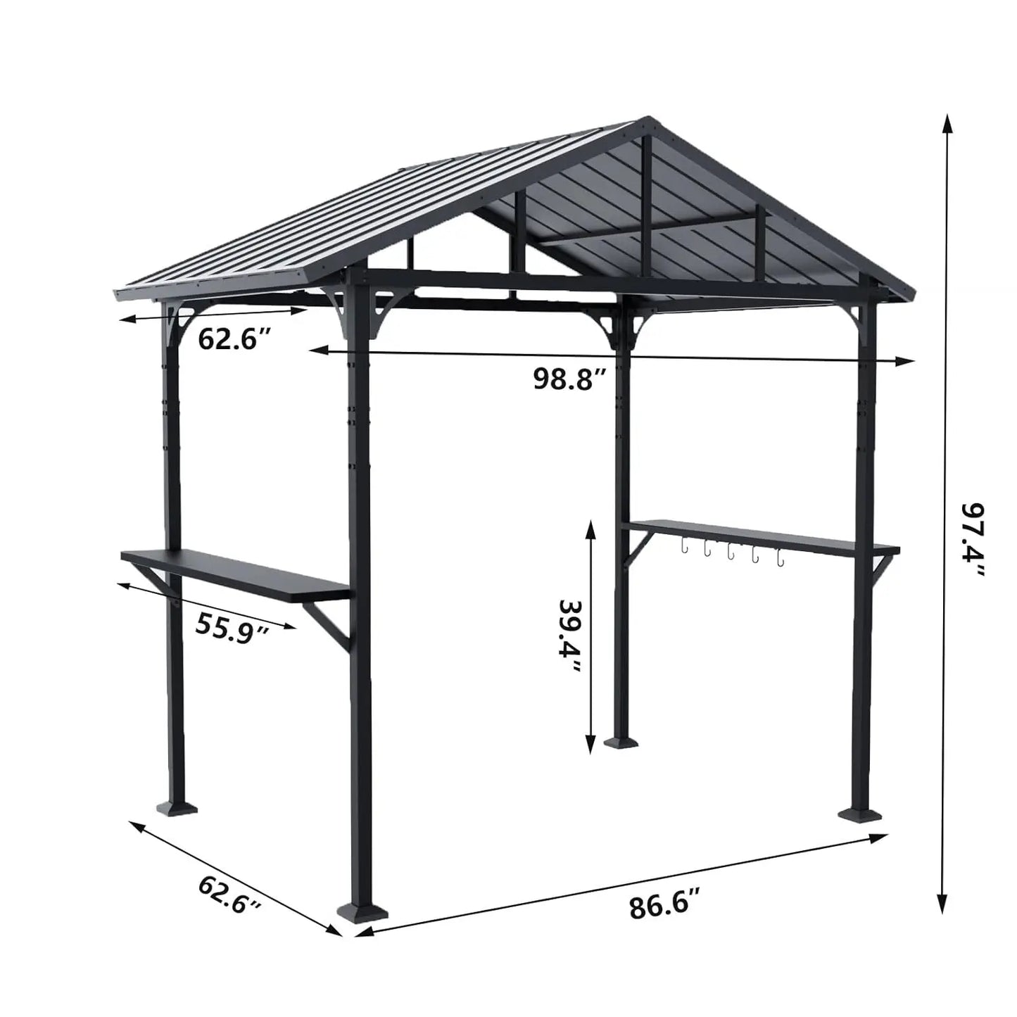 Metal BBQ Grill Gazebo With Triangular Roof And Side Shelves