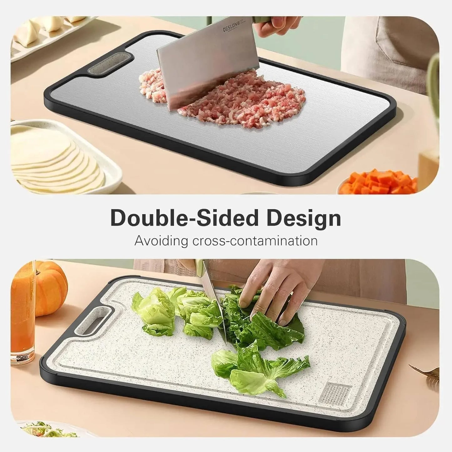 Titanium Cutting Board Double-Sided Non-Slip With Handles