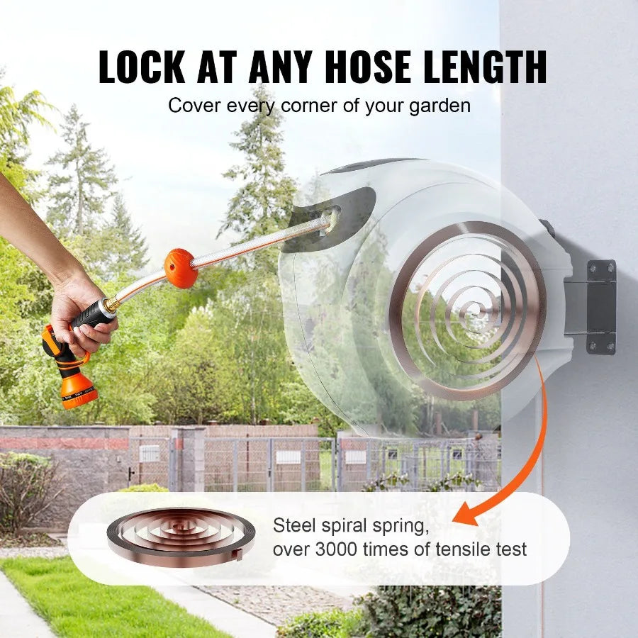 Wall Mounted Retractable Hose Reel With Swivel Bracket Nozzle