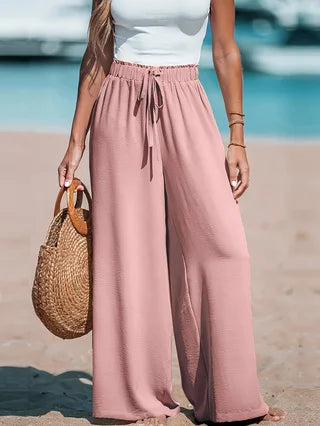 Casual Wide Leg Pants For Women With Pockets Elastic Waist