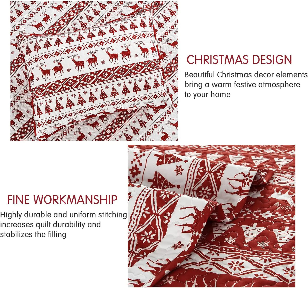 Christmas Snowflake Fleece Quilt Set With Soft Warm Bedding Blankets