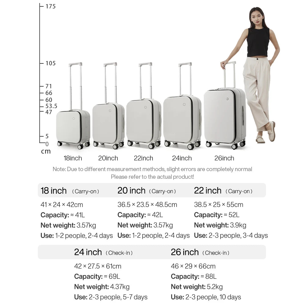 Mixi Front Opening Aluminum Frame Rolling Luggage Carry On Suitcase