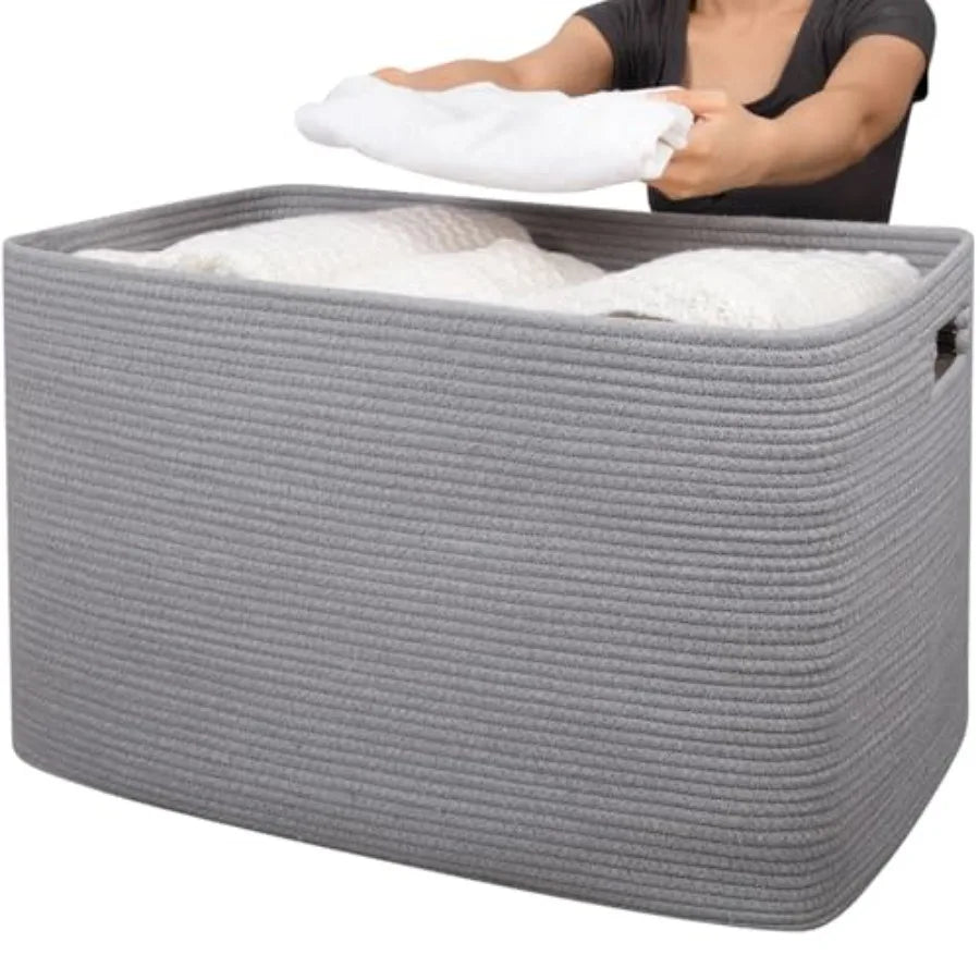 118L XXXLarge Cotton Rope Storage Basket, Oversized Blanket Basket, Used for Organizing Dirty Clothes in Living Room, Bedroom,