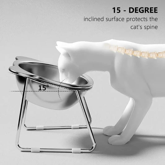 304 Stainless Steel Raised Cat Bowl With Tilted Neck