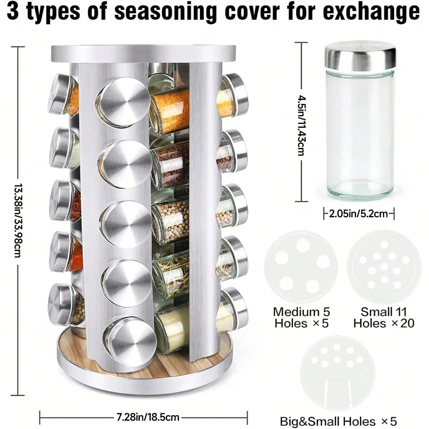 Spice Rack Organizer Revolving Jars Stainless Steel Wood