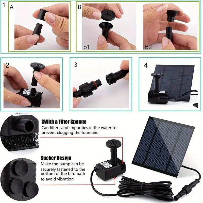 Solar Fountain With Six Nozzles Floating Water Pump For Gardens