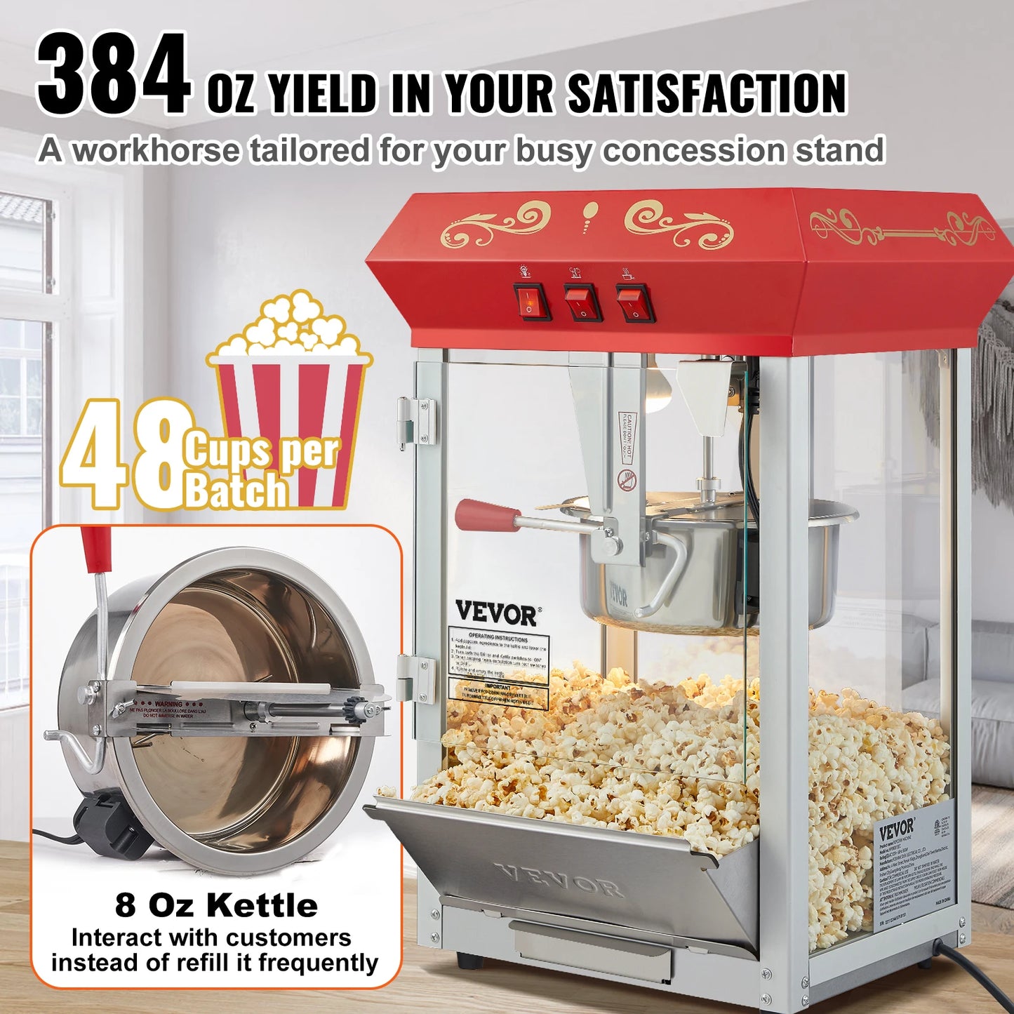 Succebuy Electric Popcorn Maker Commercial Popper Machine With Scoop Spoon