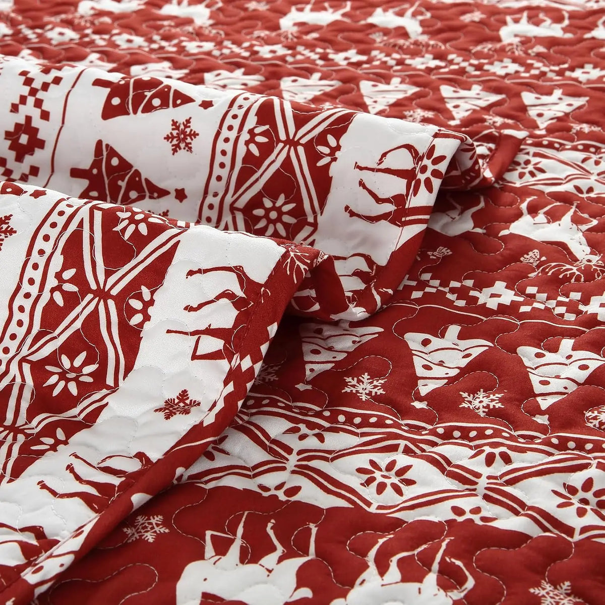 Christmas Snowflake Fleece Quilt Set With Soft Warm Bedding Blankets