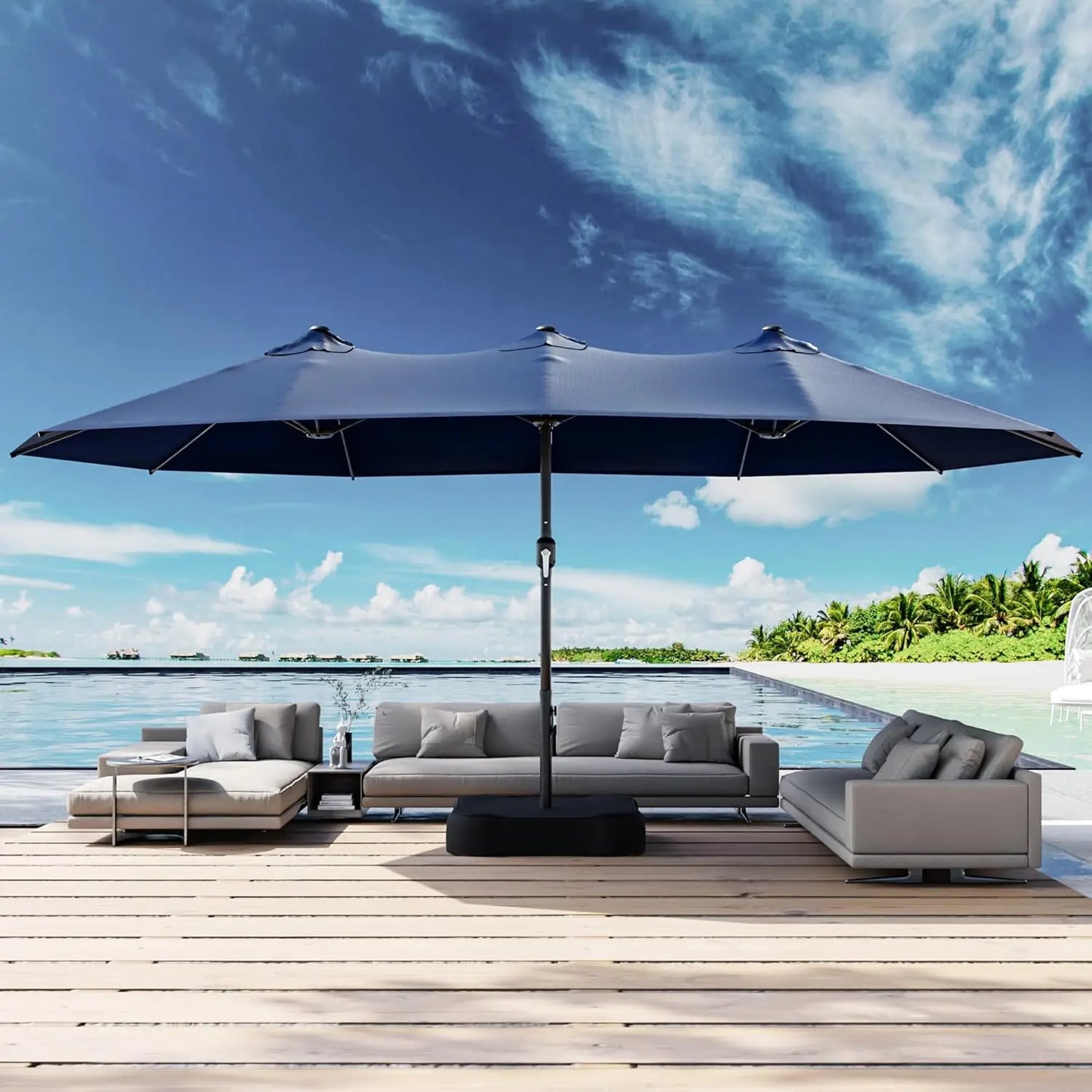 Rectangle Double Sided Patio Umbrella With Base Included And Crank