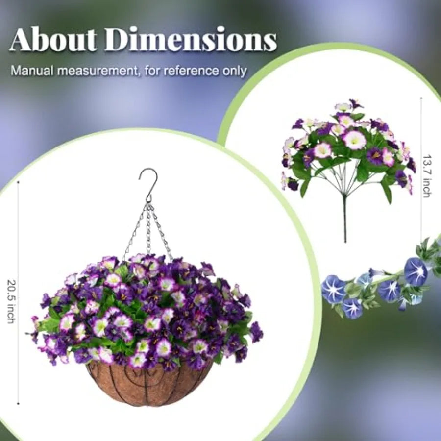 Artificial Hanging Flowers Faux Silk Petunias Morning Glory Coconut Planter