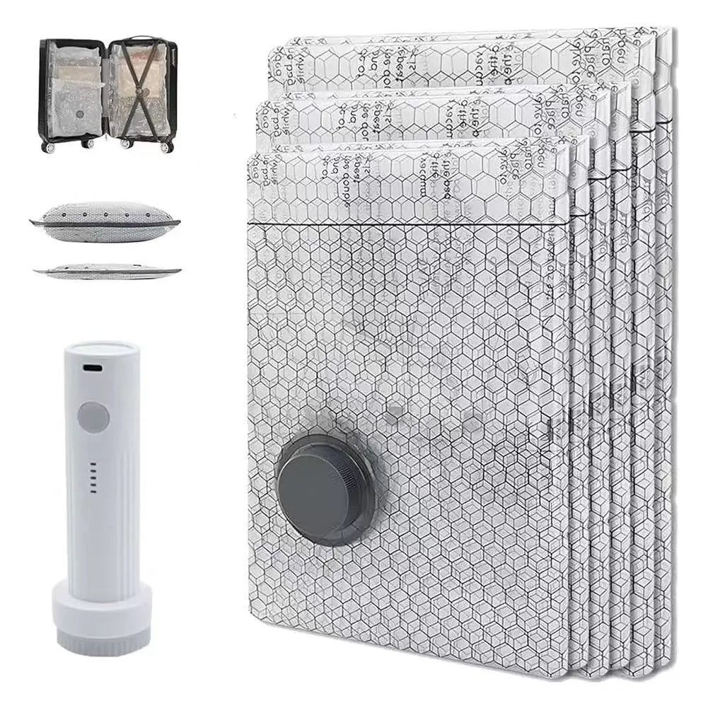 Vacuum Compression Storage Bags With Portable Pump For Space Saving