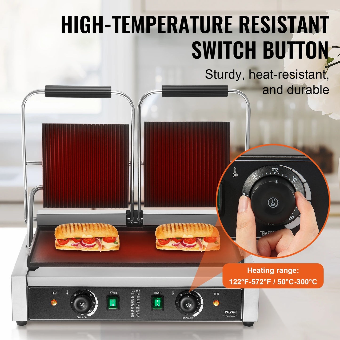 SucceBuy Panini Grill 3600W Electric Sandwich Maker With Temp Control