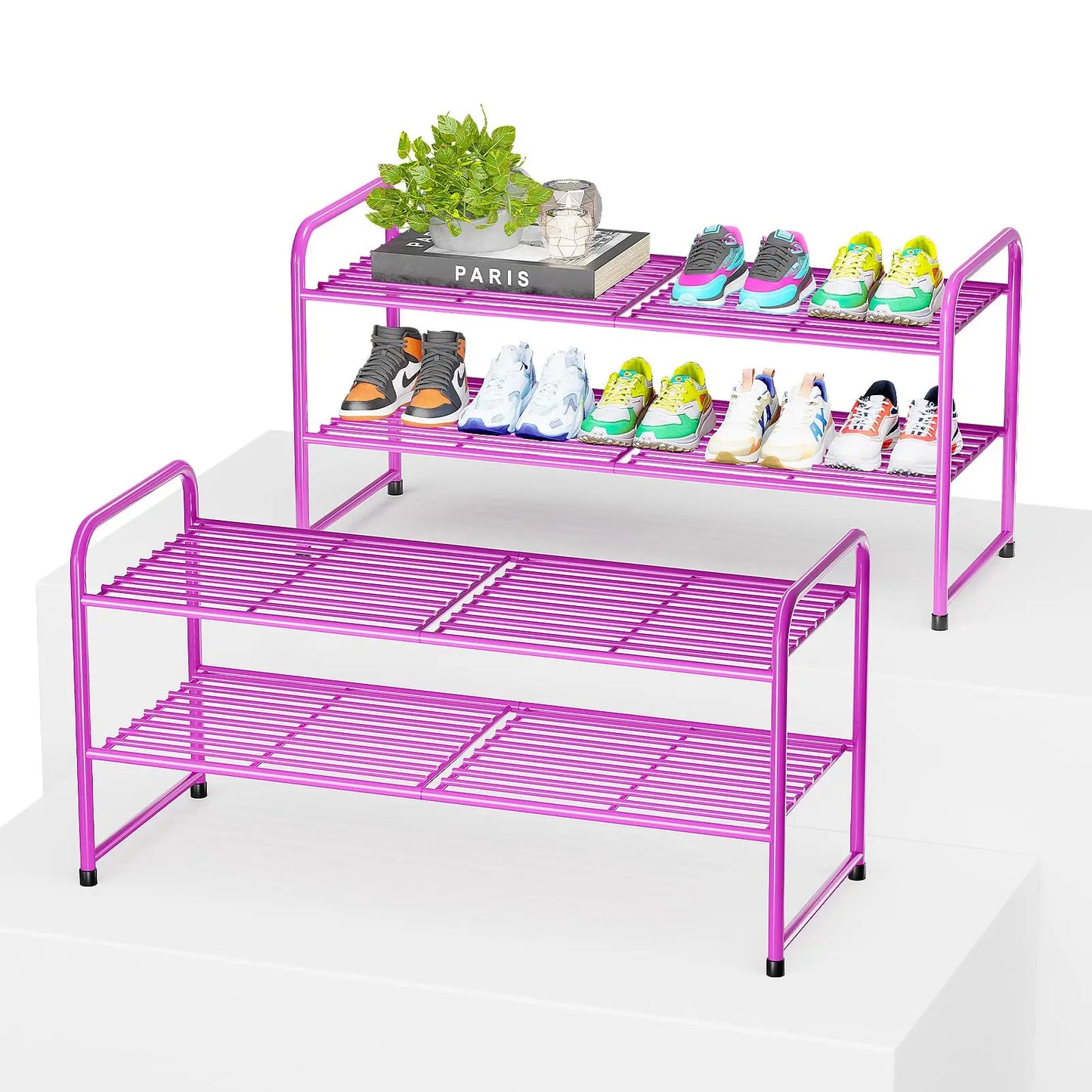 2 Pack Metal 2 Tier Stackable Wire Shoe Organizer Shelf
