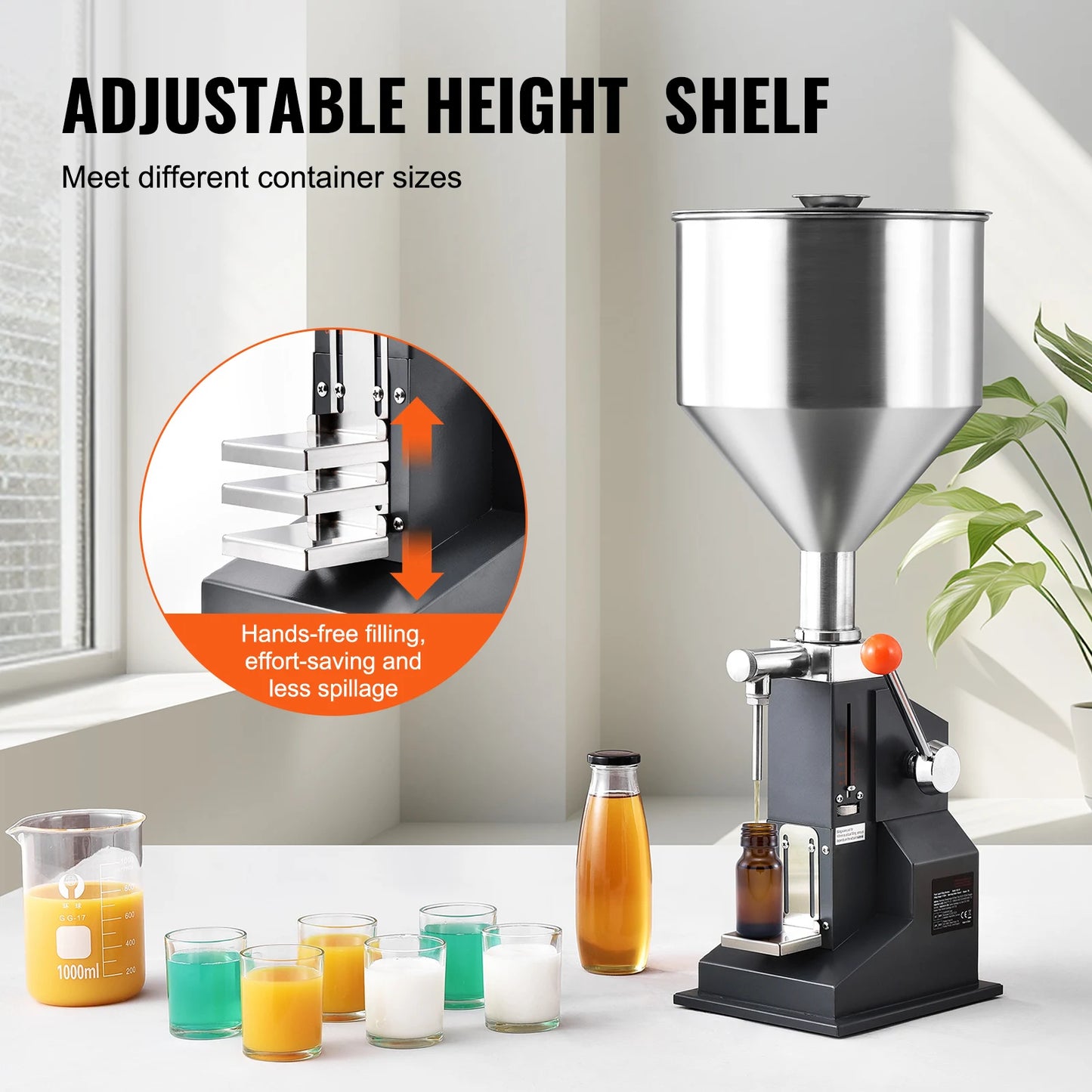 SucceBuy 5-100ml /5-50ml Manual Paste Liquid Filling Machine with Hopper Adjustable Bottle Filler for Milk Water Shampoo Honey
