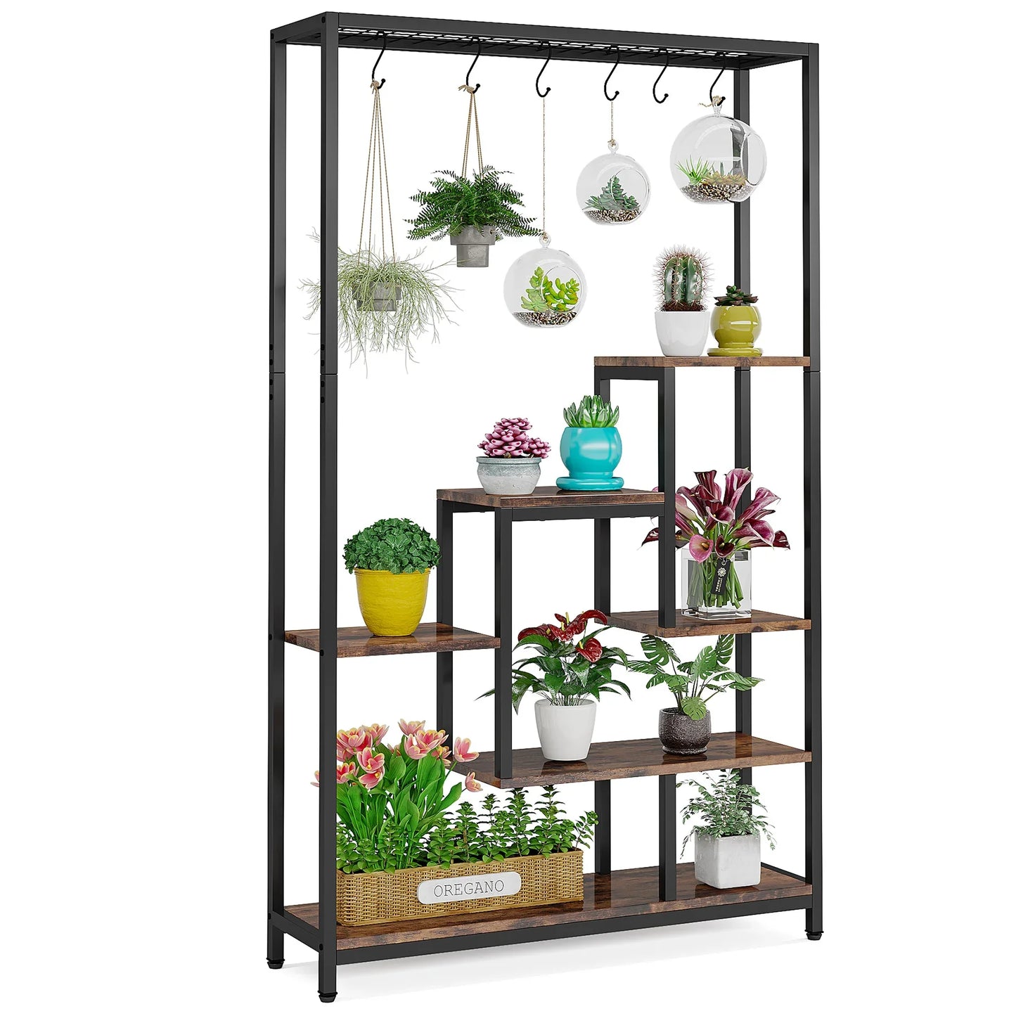Tribesigns 5 Tier Indoor Plant Stand Metal Shelf With Hooks