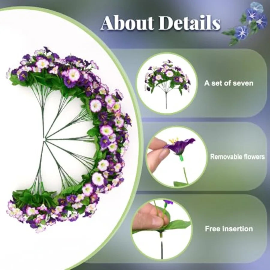 Artificial Hanging Flowers Faux Silk Petunias Morning Glory Coconut Planter