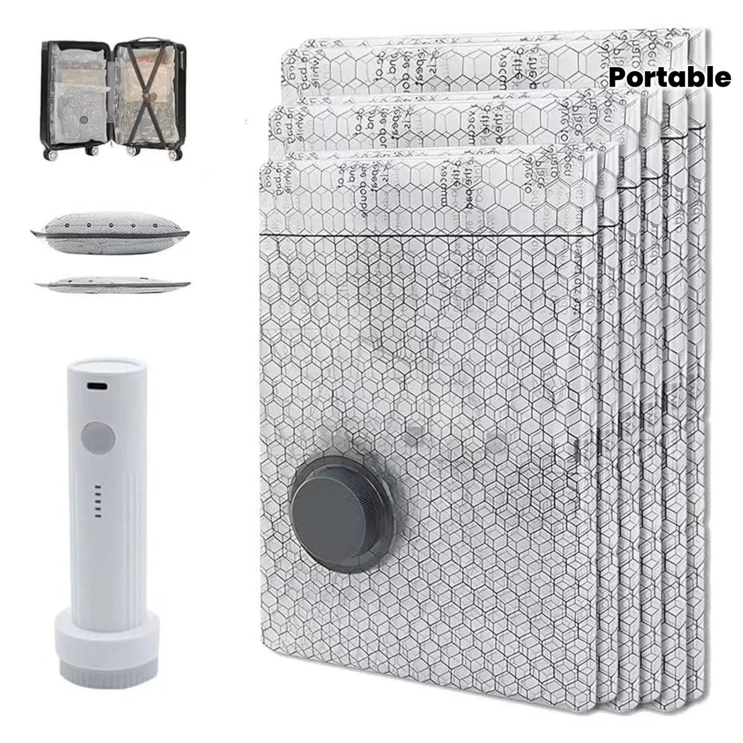 Vacuum Compression Storage Bags With Portable Pump For Space Saving