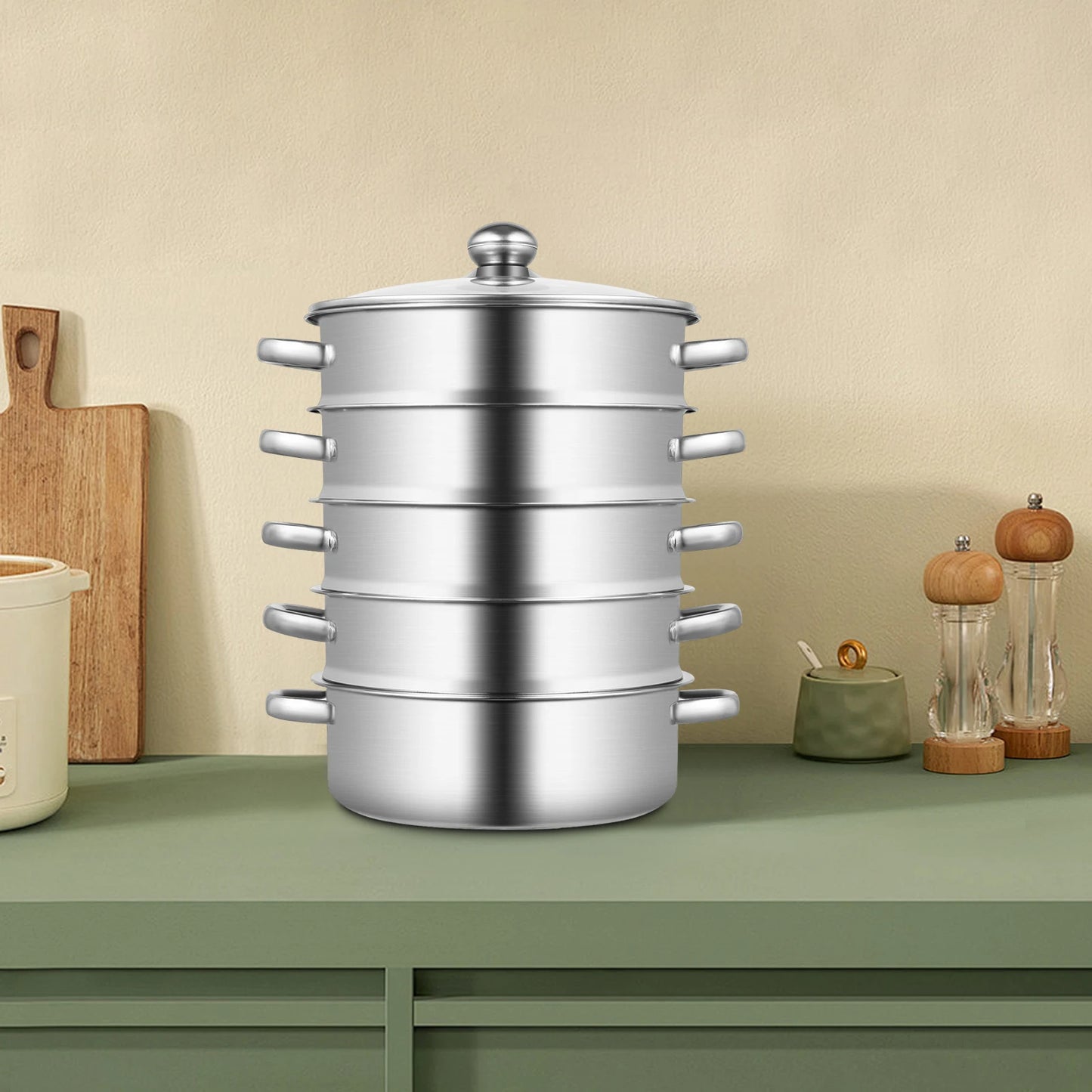 Bymaocar 5 Layer Stainless Steel Steamer Pot With Glass Lid