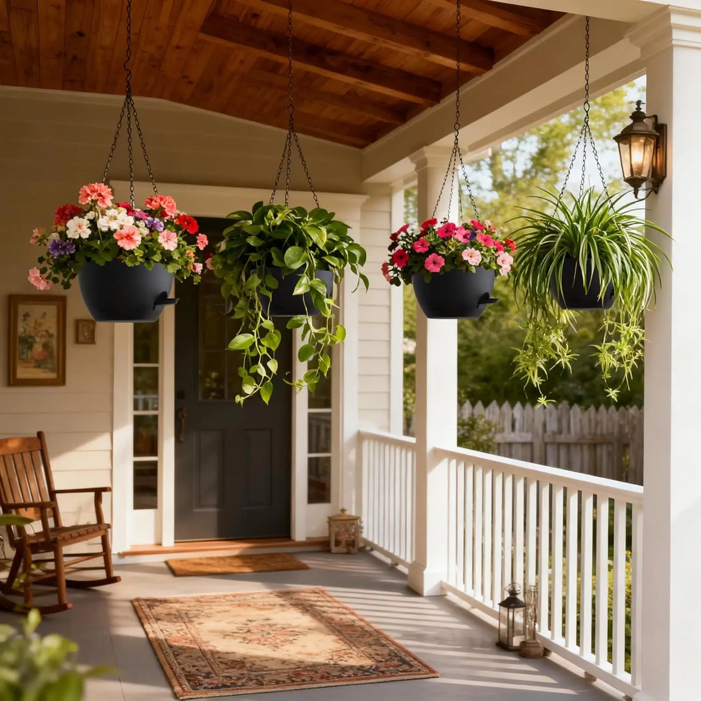 Self Watering Hanging Planters for Indoor Outdoor Plants with Drainage Tray