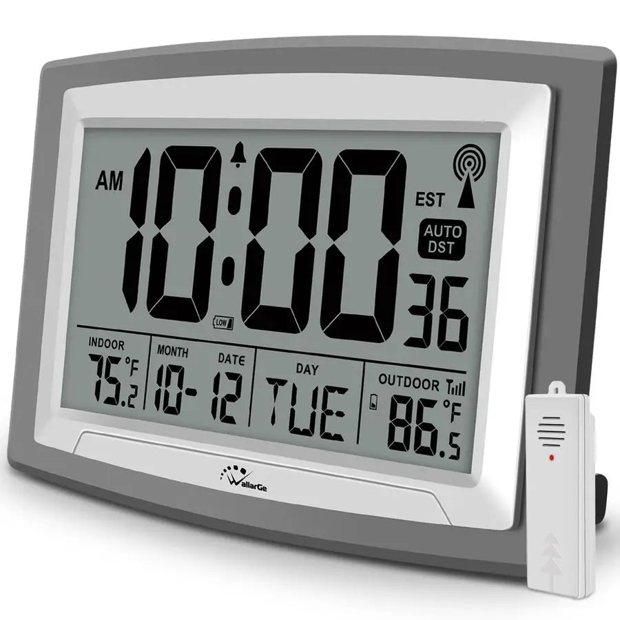 Atomic Wall Clock With Outdoor Indoor Temperature Large Display