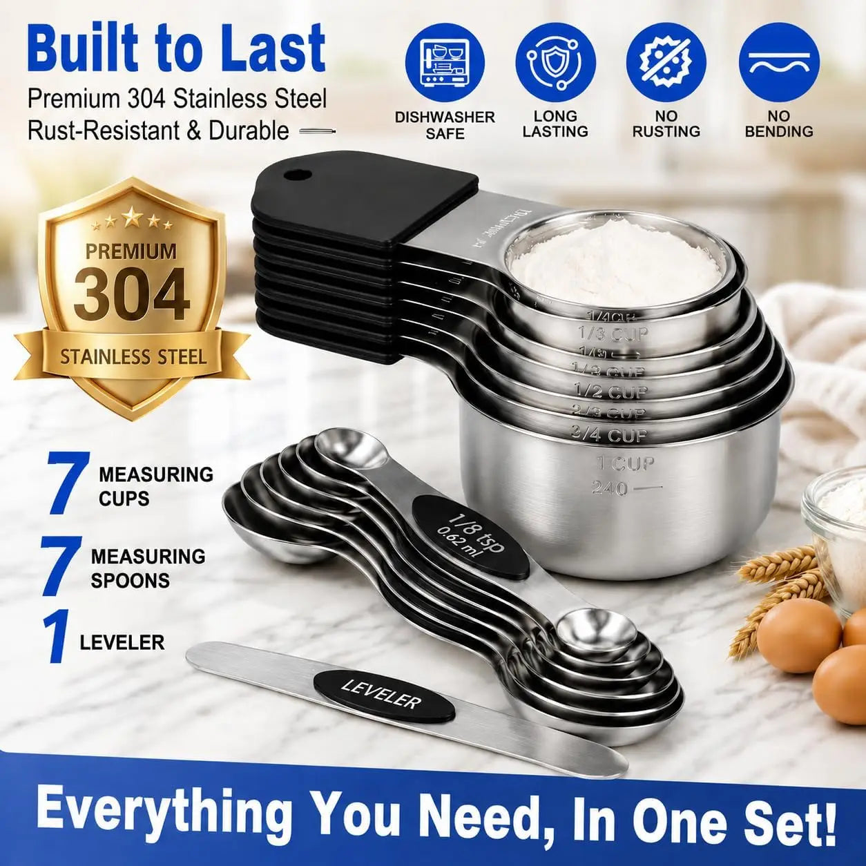 Magnetic Measuring Cups And Spoons Set Stainless Steel