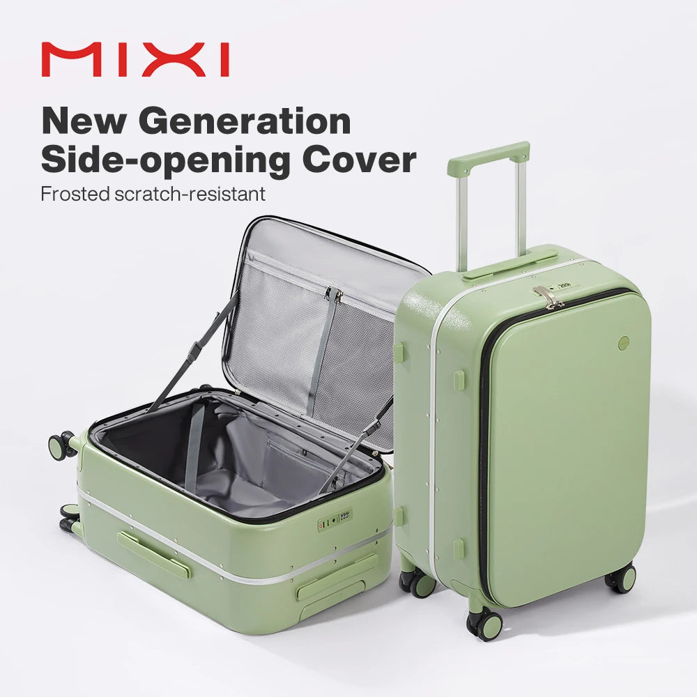 Mixi Front Opening Aluminum Frame Rolling Luggage Carry On Suitcase