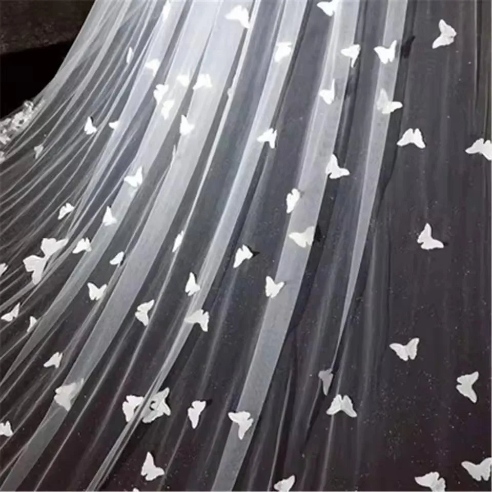 Wedding Veil Cathedral Lace Edge 3D Butterfly Floral Appliques