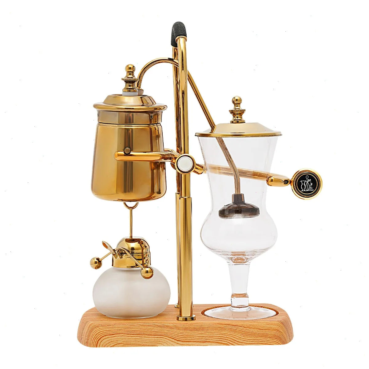 Siphon Coffee Maker, Borosilicate Glass Coffee Pot, Gold Siphon Brewer, Heat Resistant, Stainless Steel Filter, Alcohol Burner Safety Lid, Coffee Brewing Set with Tap, Measuring Cup, Spoon