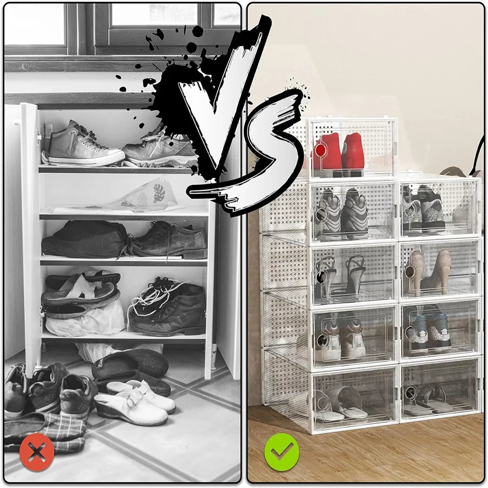 Plastic Stackable Shoe Storage Boxes Dustproof Transparent Organizer For Shoes