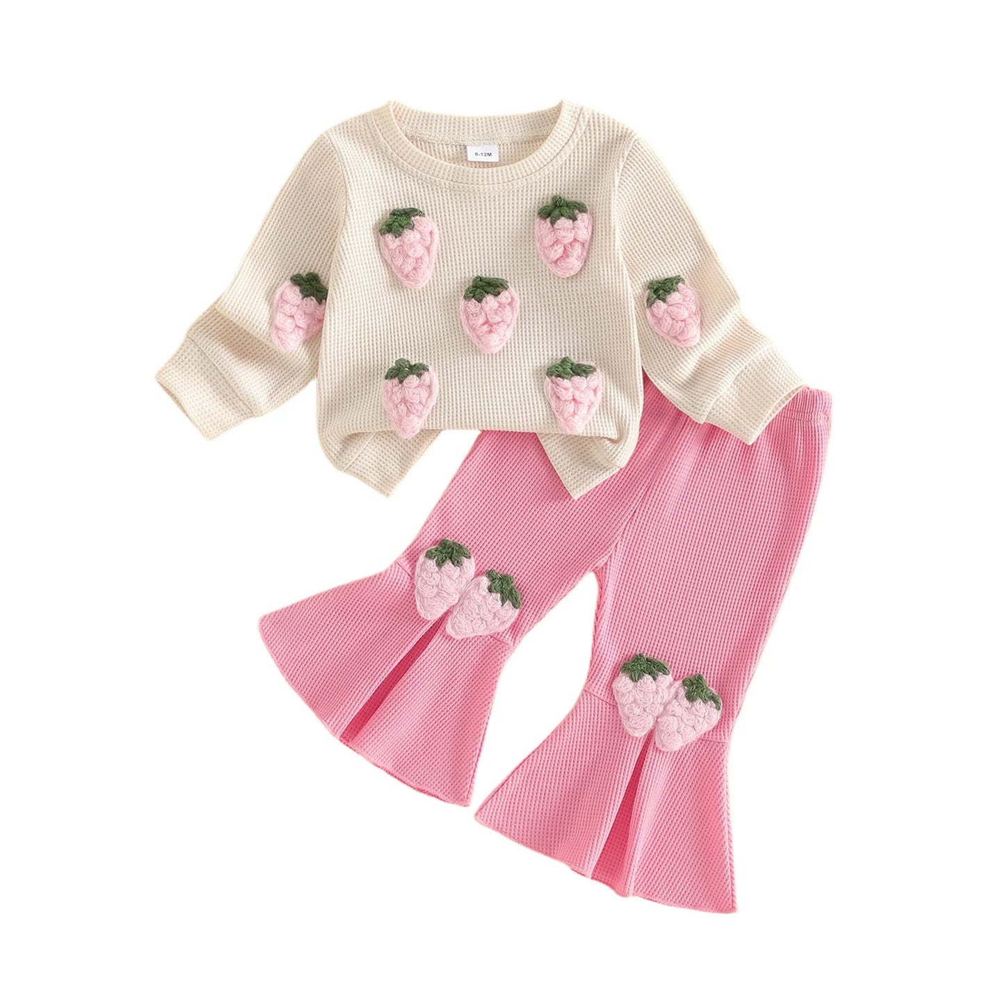 Baby Girl Strawberry Crew Neck Sweatshirt Flare Pants Set