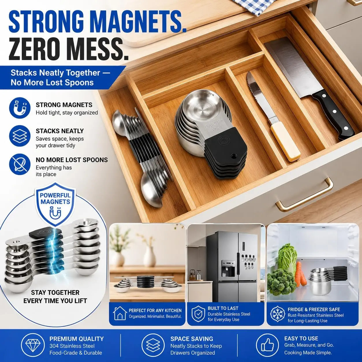 Magnetic Measuring Cups And Spoons Set Stainless Steel