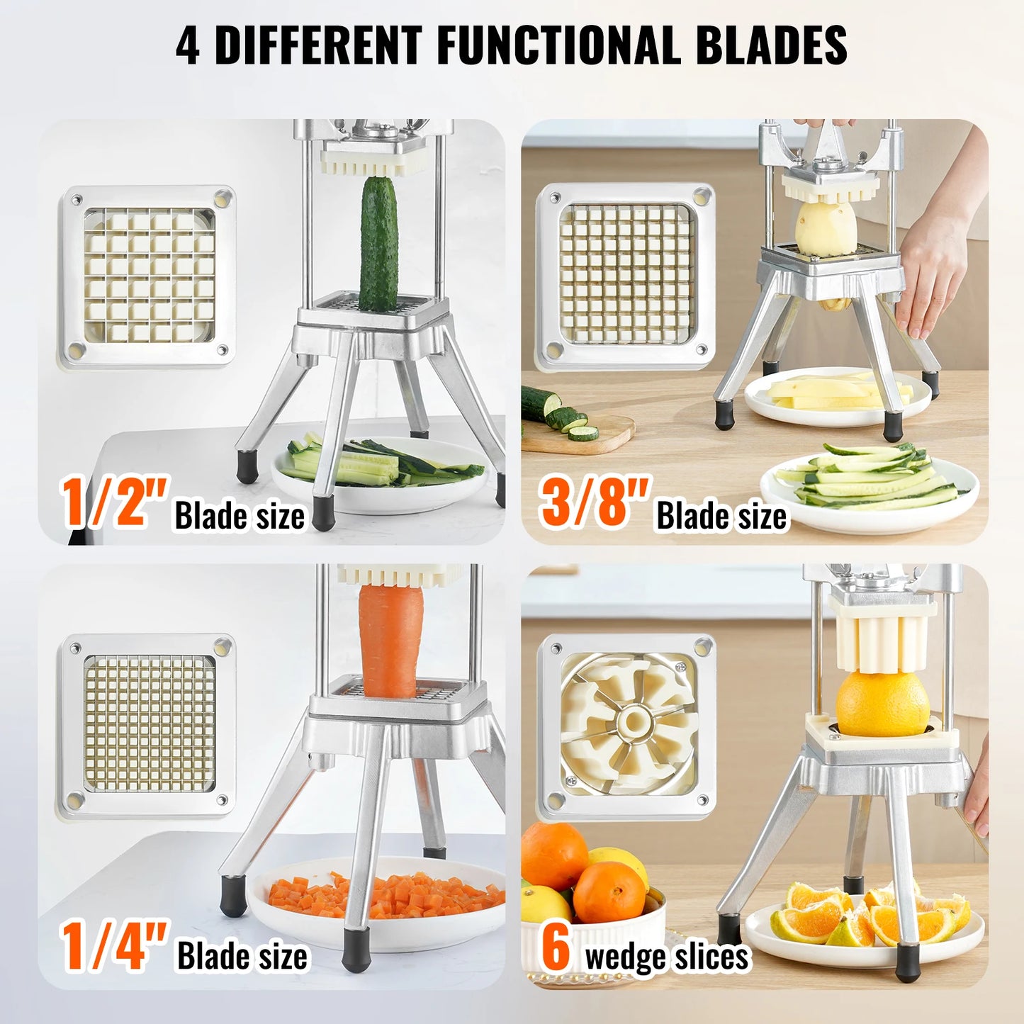 VEVOR Commercial Vegetable Dicer Cutter Potato Slicer Chopper Tray 4 Blades
