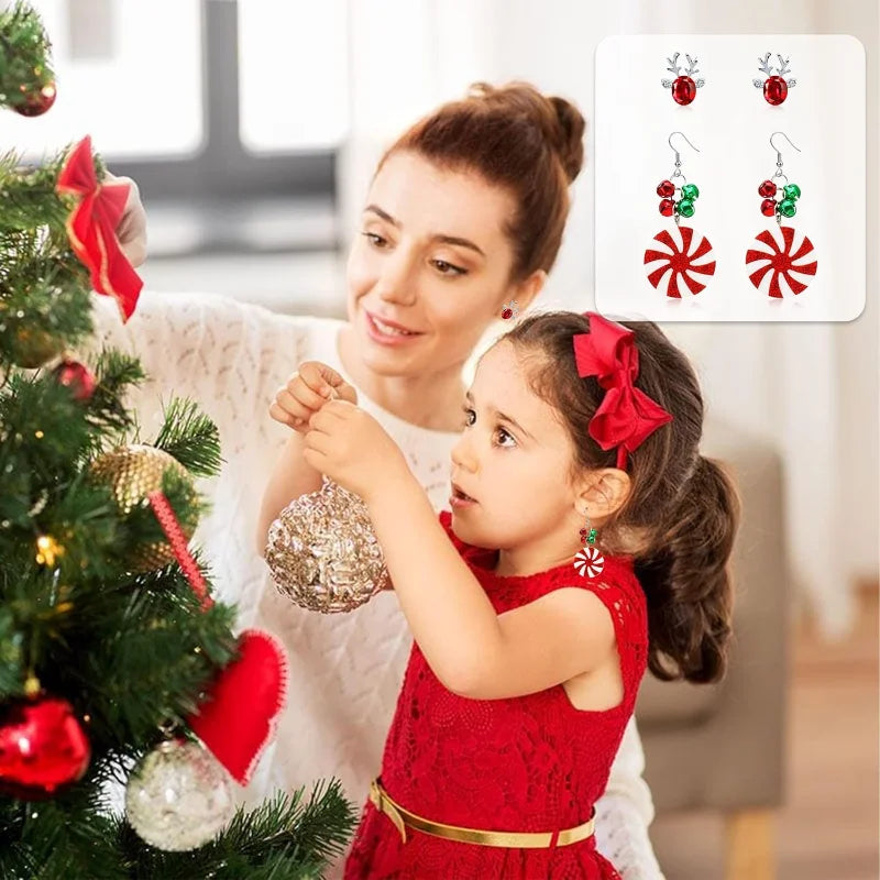 NONECN Christmas Earrings For Women Set Dangle Snowflake Bow Bells